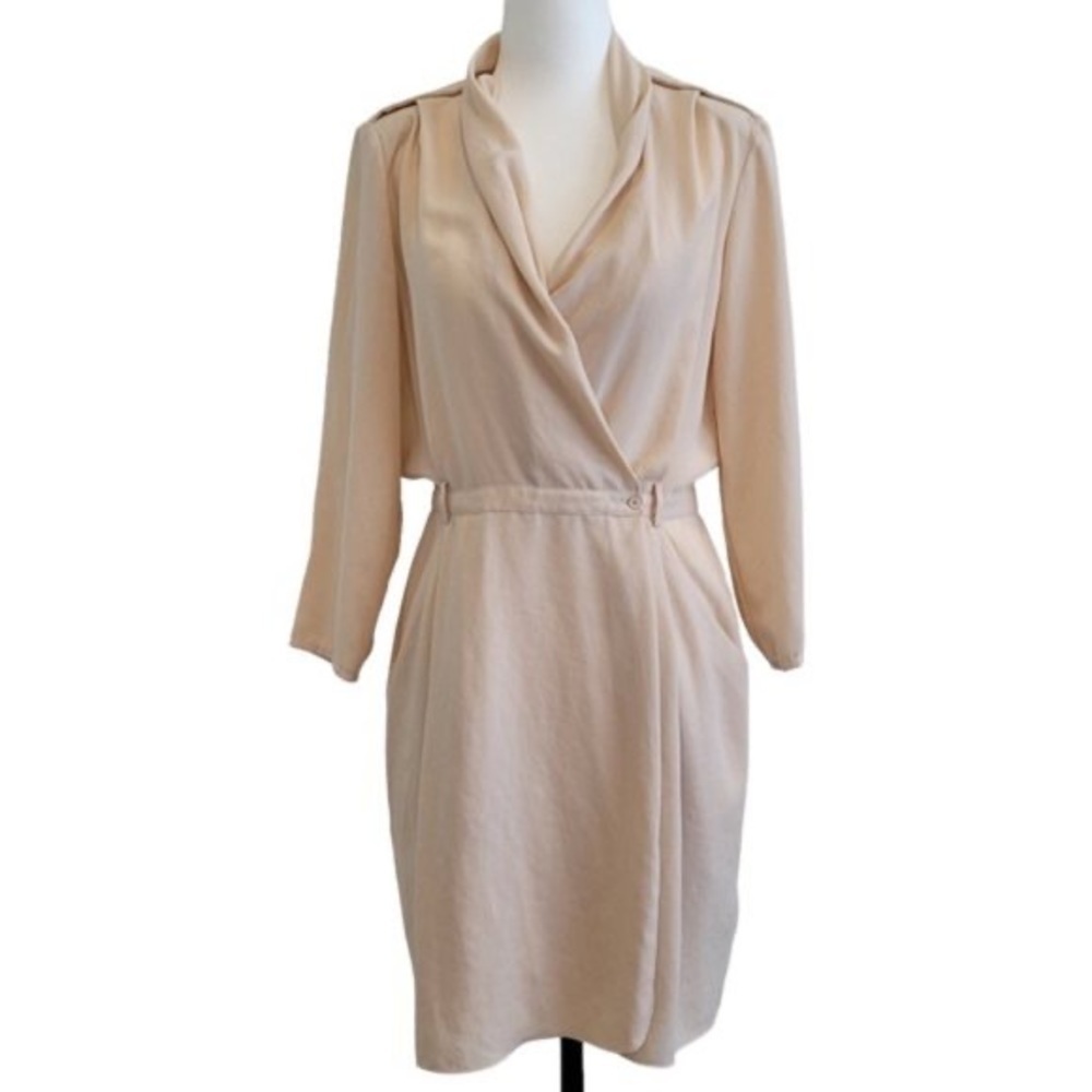 WILFRED Aritzia Ivory Nude Pink 3/4 Sleeve FRANCA Wrap Dress Sz 4